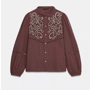 Zara EMBROIDERED BIB BLOUSE
BURGUNDY Blouse